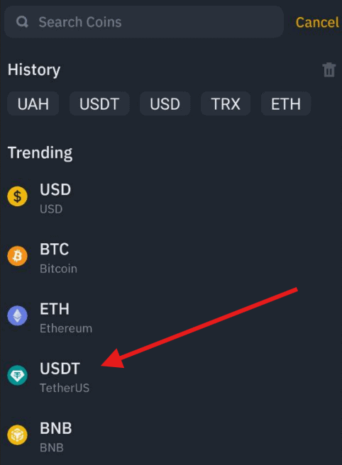 Screenshot USDT