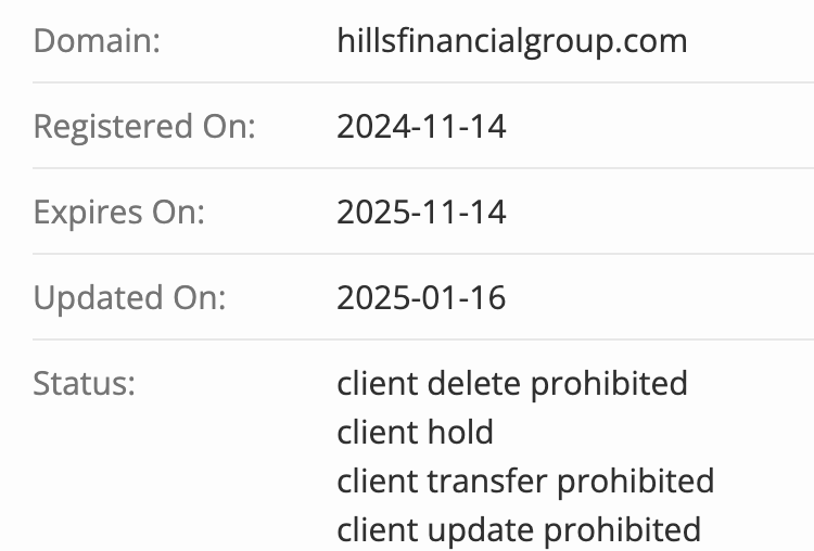 проверка домена Hills Financial Group