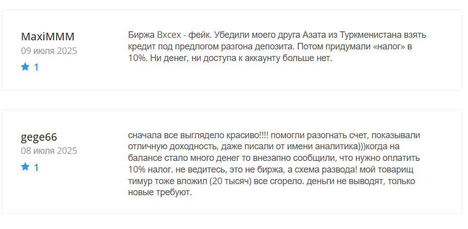 отзывы клиентов о бирже Bxcex