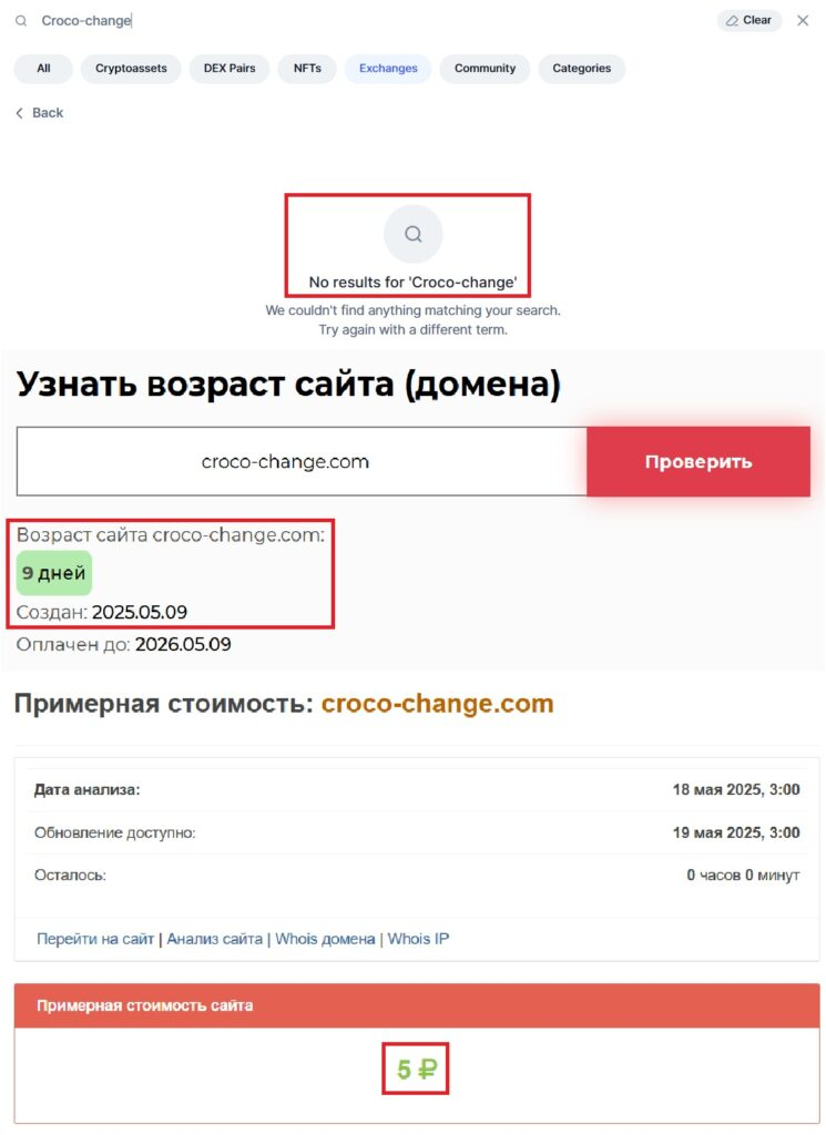 инфо о сайте Croco-change 