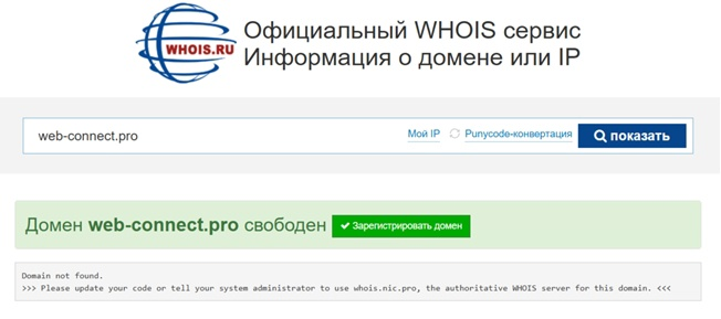 инфо о домене Web Connect Pro