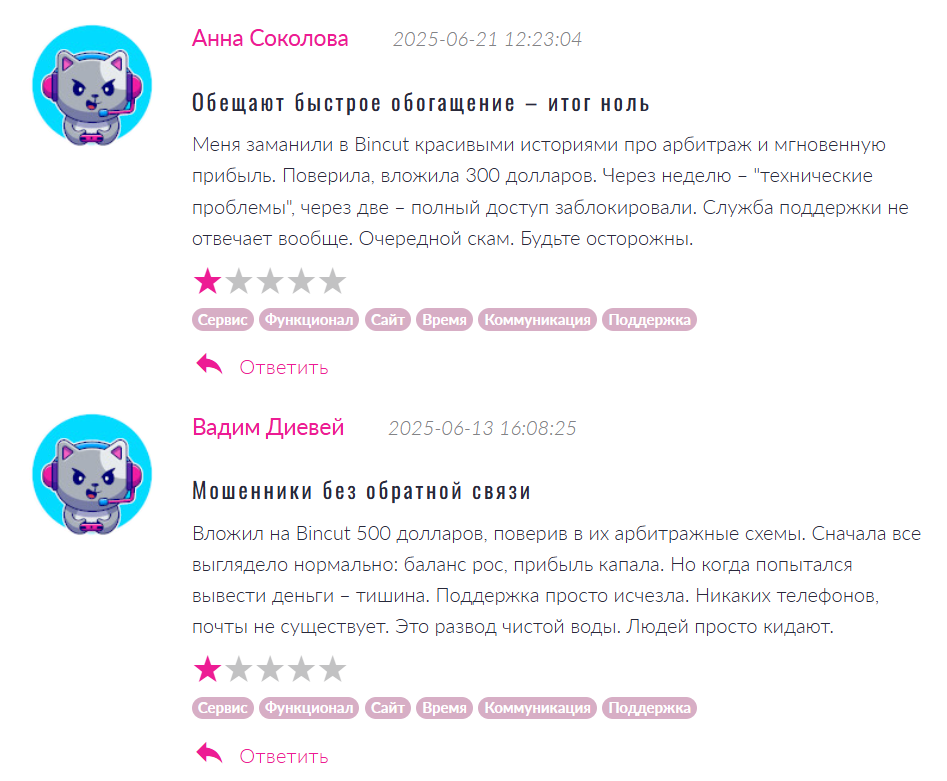 отзывы клиентов Bincut